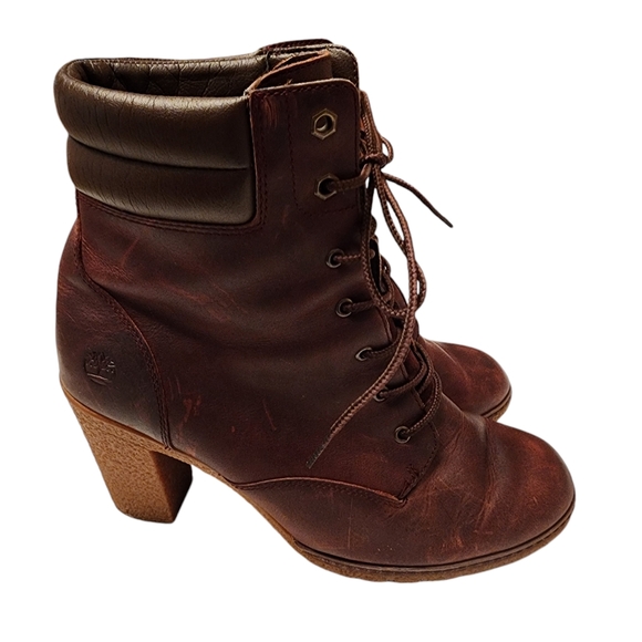 Timberland Women's Tillston Brown Leather Heeled Boots 10 - Picture 4 of 10